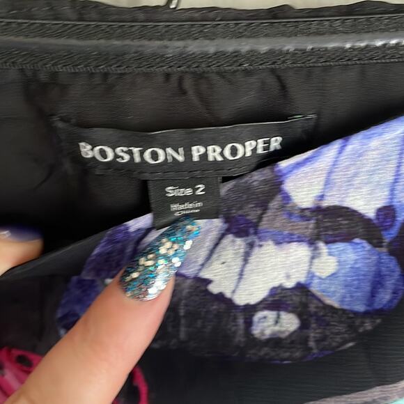 Boston Proper One Shoulder Butterfly Print Dress Black Multi - Picture 8 of 15